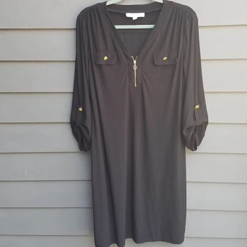 Emma & Michelle Black Button Front Dress with Front Pockets Size Large